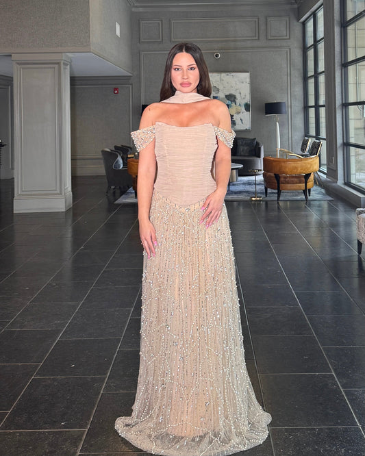 Mayssa Corset Off Shoulder Versitle Sequin Embellished Modest Evening Dress