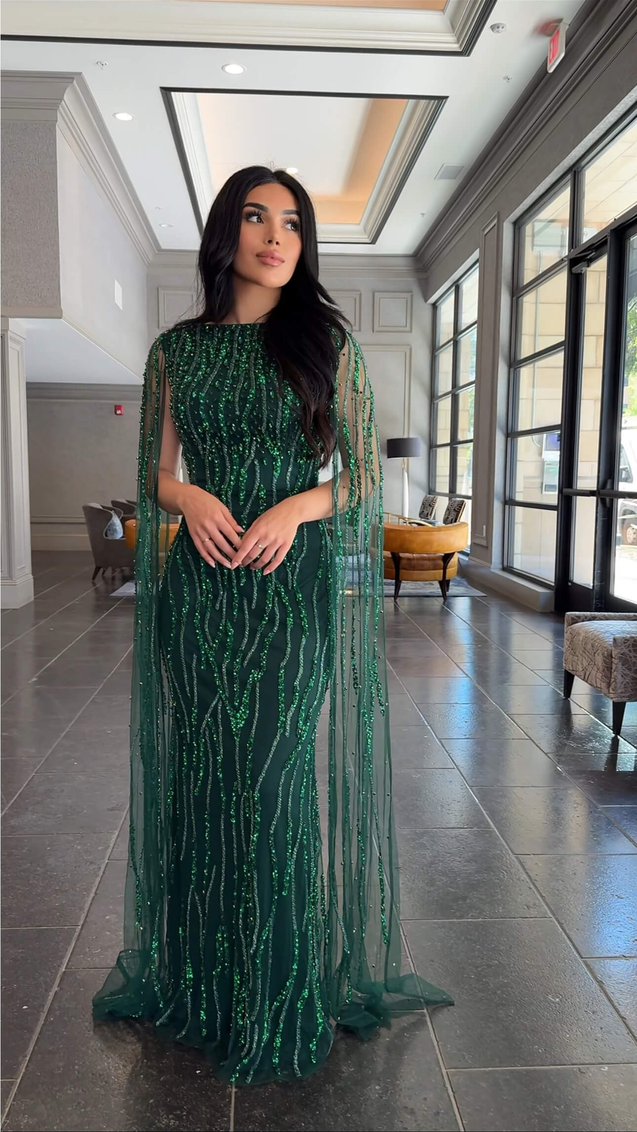 Faramah Drape Sleeves Embellished Fitted Sequin Modest Evening Dress Iyza Belaar Faramah Drape Sleeves Embellished Fitted Sequin Modest Evening Dress Iyza Belaar