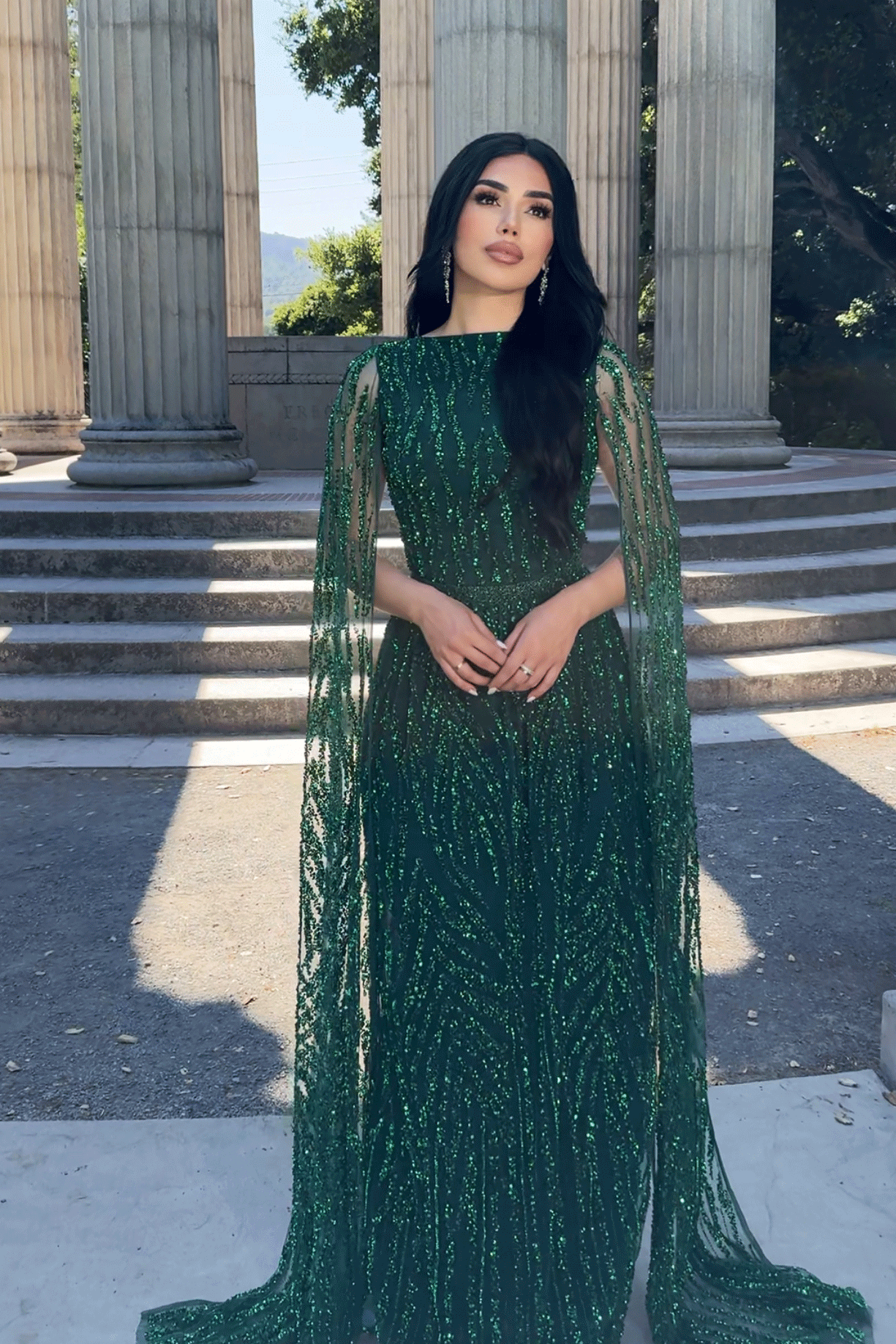 Nilah Embellished Cape Sleeve Dress | Iyza Belaar only at B Chic Fashions Nilah Embellished Cape Sleeve Dress | Iyza Belaar only at B Chic Fashions