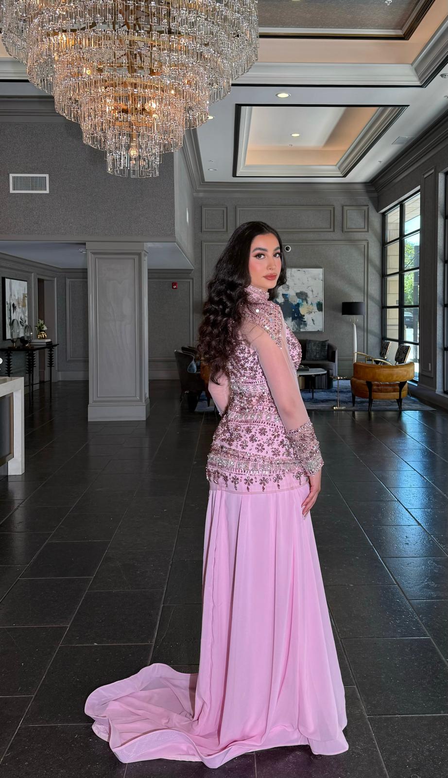 Mina Long Sleeve Embellished Floor-Length Gown