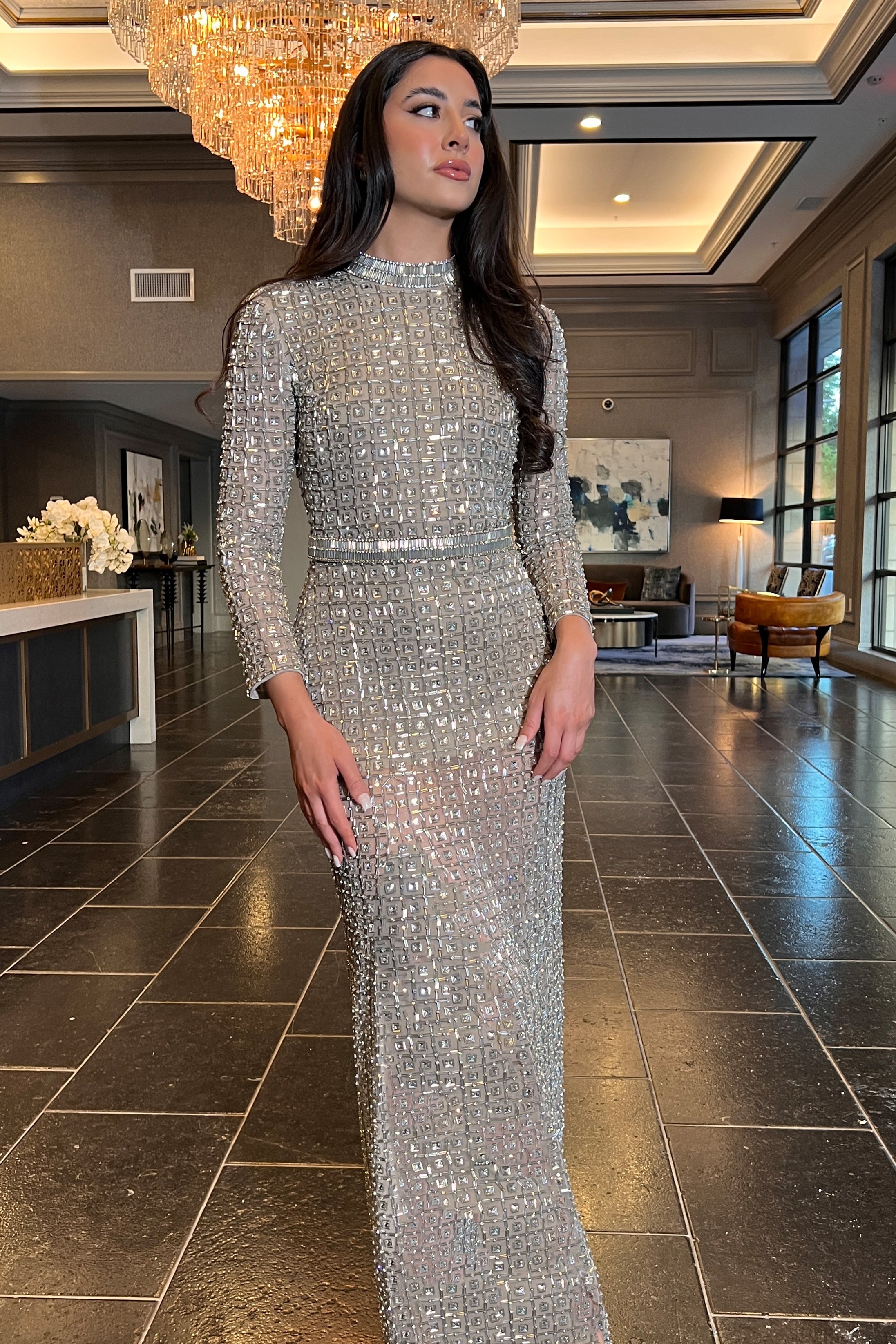 Nadia Beaded Long Sleeve Dress | Modest Evening Wear by Iyza Belaar Nadia Beaded Long Sleeve Dress | Modest Evening Wear by Iyza Belaar