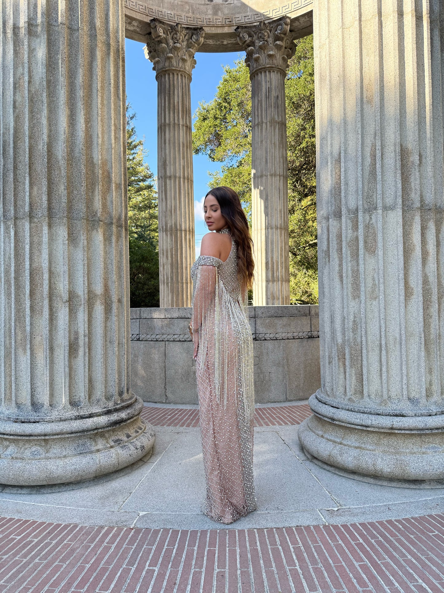 The Amna off Soulder Chocker crystal Tassel Gown