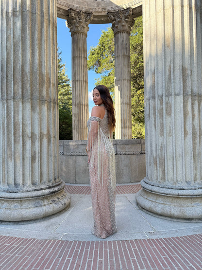 The Amna off Soulder Chocker crystal Tassel Gown