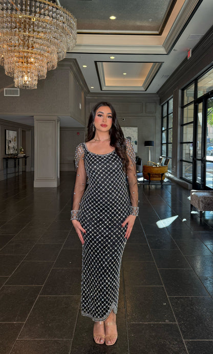 The Zaniah Crystal Lattice Evening Gown with a Stunning Large Detachable Bow