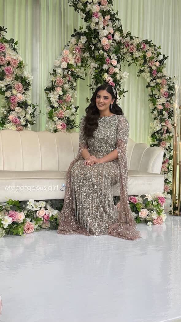 Aleya Drape Cape Sleeve Beaded Dress