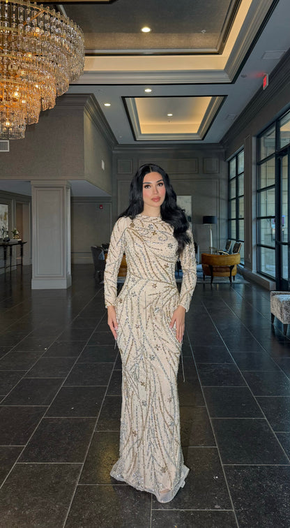 Mona Long Sleeve Sequin Beaded Dress