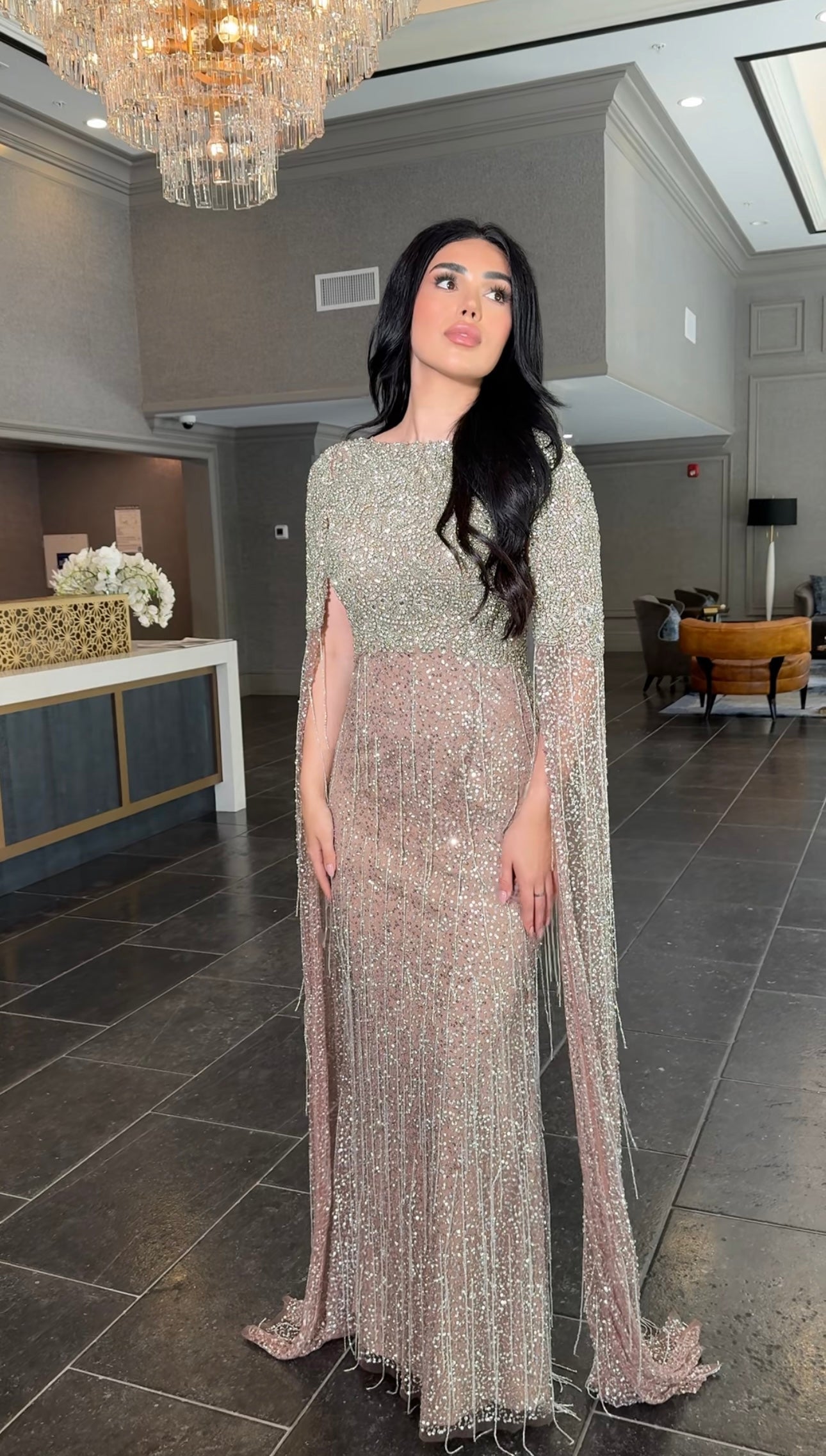 Aleya Drape Cape Sleeve Beaded Dress | Modest Evening Wear by Iyza Belaar Aleya Drape Cape Sleeve Beaded Dress | Modest Evening Wear by Iyza Belaar