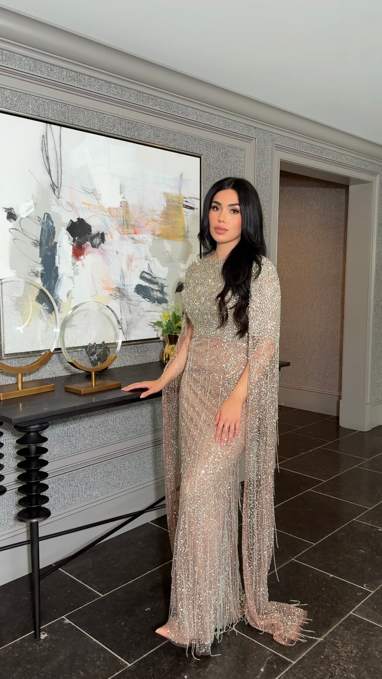 Aleya Drape Cape Sleeve Beaded Dress | Modest Evening Wear by Iyza Belaar Aleya Drape Cape Sleeve Beaded Dress | Modest Evening Wear by Iyza Belaar