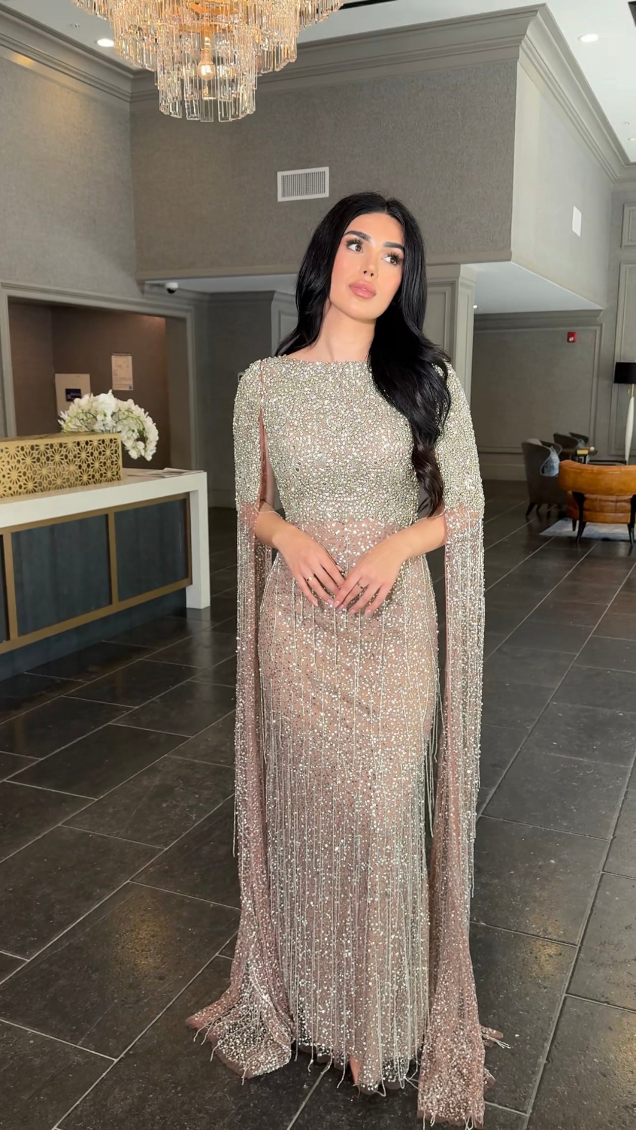 Aleya Drape Cape Sleeve Beaded Dress | Modest Evening Wear by Iyza Belaar Aleya Drape Cape Sleeve Beaded Dress | Modest Evening Wear by Iyza Belaar