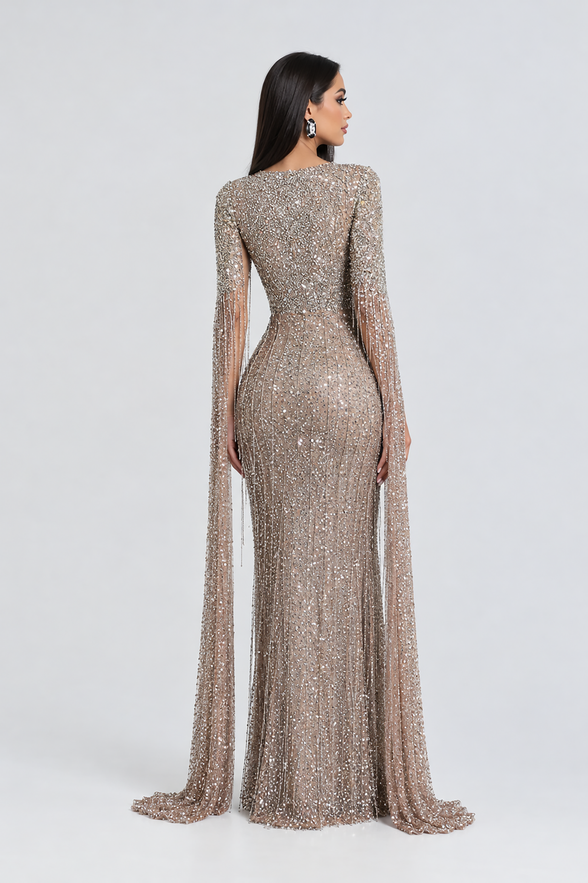 Aleya Drape Cape Sleeve Beaded Dress