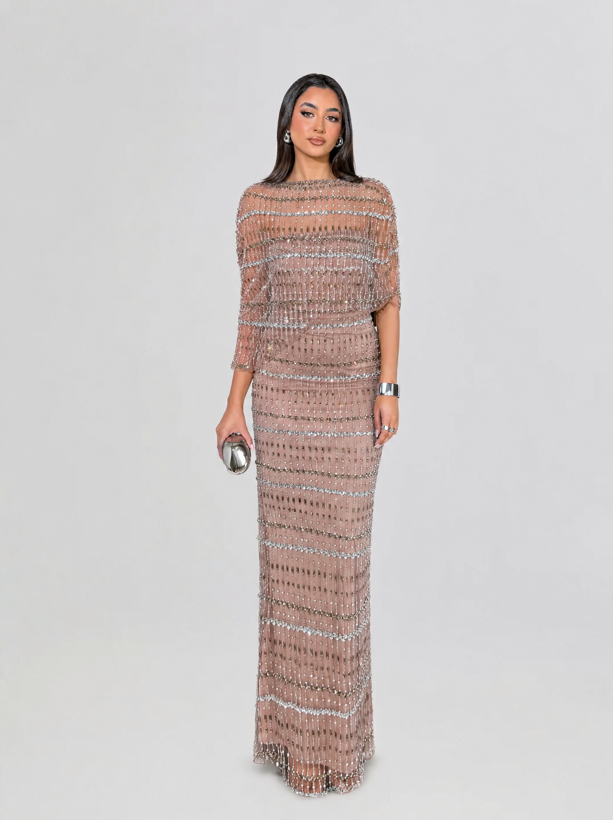 Amaliah Fitted Two Piece Shawl Beaded Gown