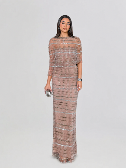 Amaliah Fitted Two Piece Shawl Beaded Gown