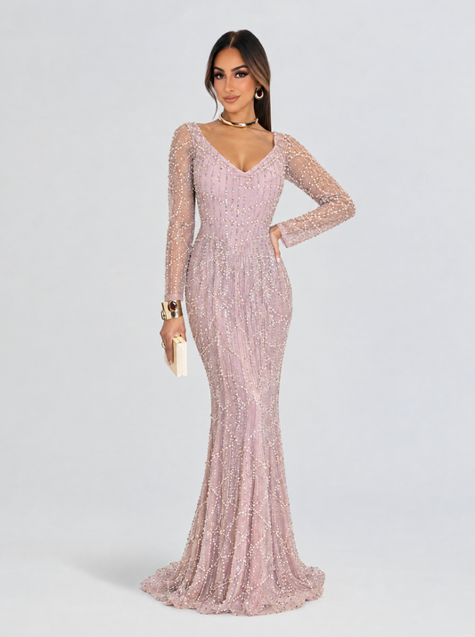 Ariah Geometric Crystalline & Pearl-Embellished Gown