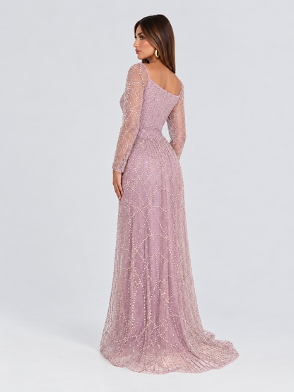 Ariah Geometric Crystalline & Pearl-Embellished Gown