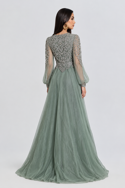Ashira Long Sleeve Ball Gown Sage