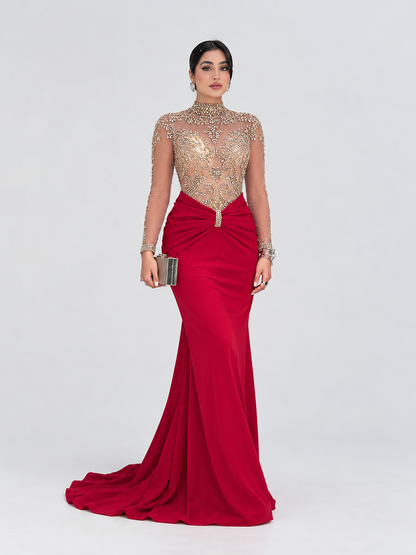 Bahar Long Sleeve Stretch Crepe Beaded Dress