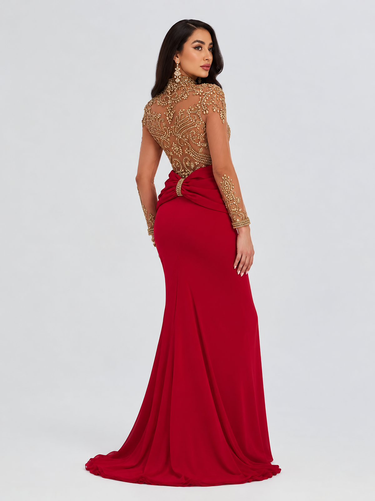 Bahar Long Sleeve Stretch Crepe Beaded Dress