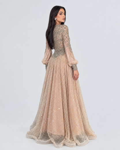Bashira Long Sleeve Embellished Sequin Modest Ball Gown