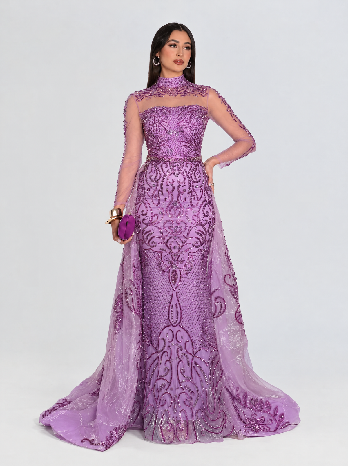 Deema High Neckline Tulle Embroidered Dress