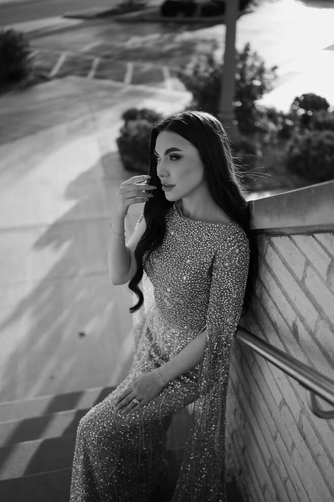 Aleya Drape Cape Sleeve Beaded Dress | Modest Evening Wear by Iyza Belaar Aleya Drape Cape Sleeve Beaded Dress | Modest Evening Wear by Iyza Belaar