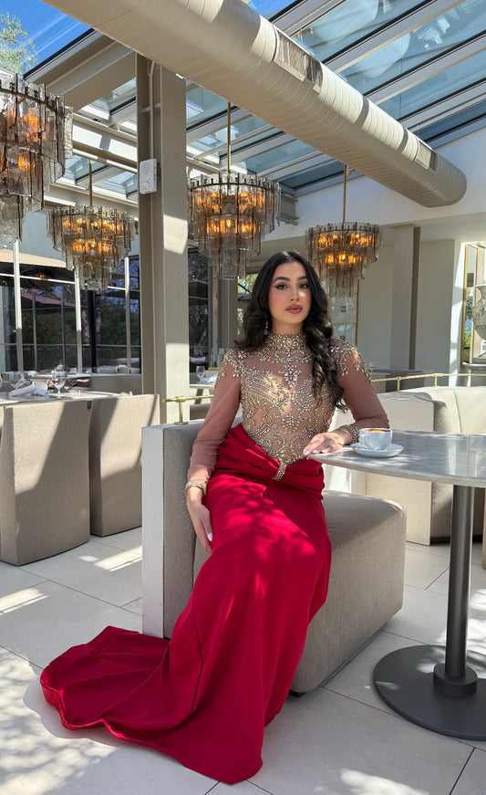 Bahar Long Sleeve Stretch Crepe Beaded Dress