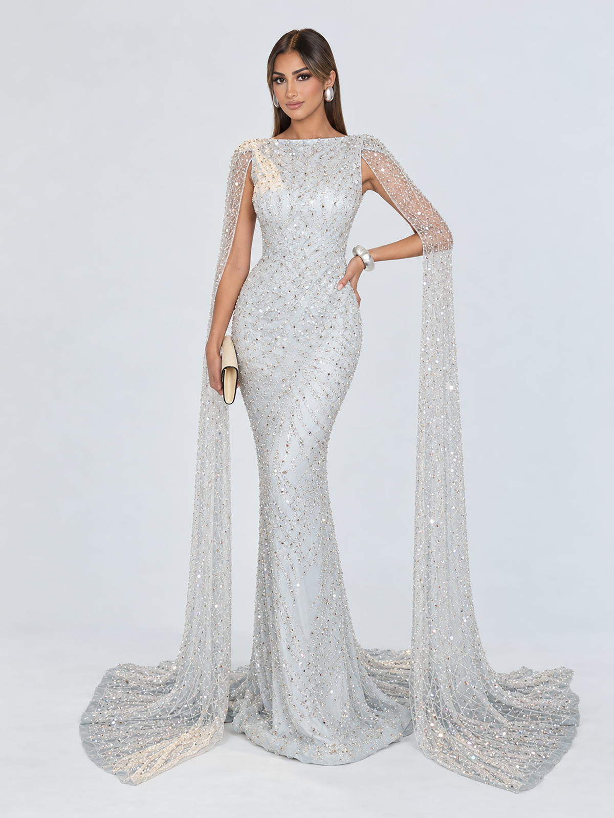 Halima Crystal Embellished Drape Gown