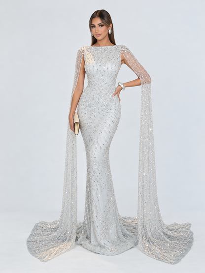 Halima Crystal Embellished Drape Gown