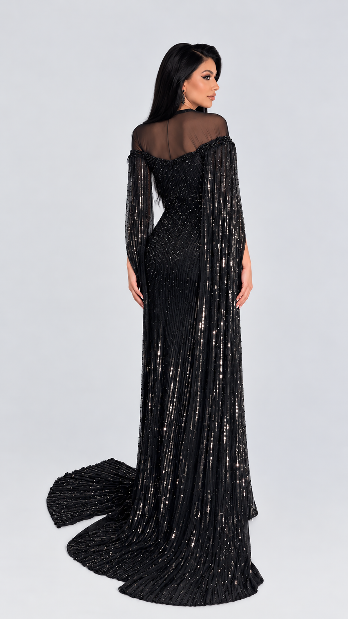 Hosna Long Sleeve drape Sequin Embellished Modest Dress
