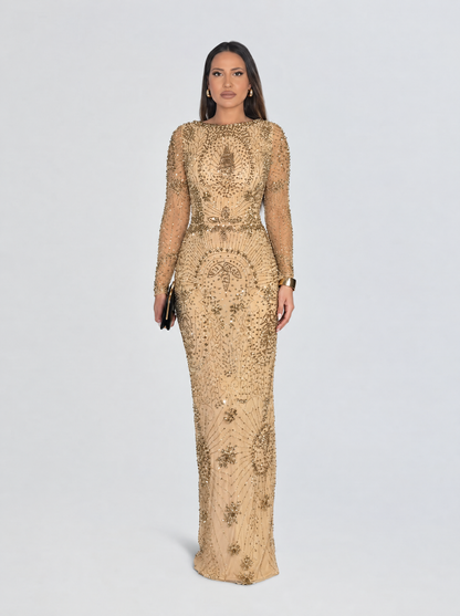 Khalilah Modest Long Sleeve Gold Dress