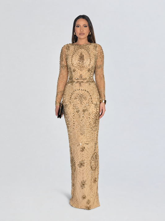 Khalilah Modest Long Sleeve Gold Dress