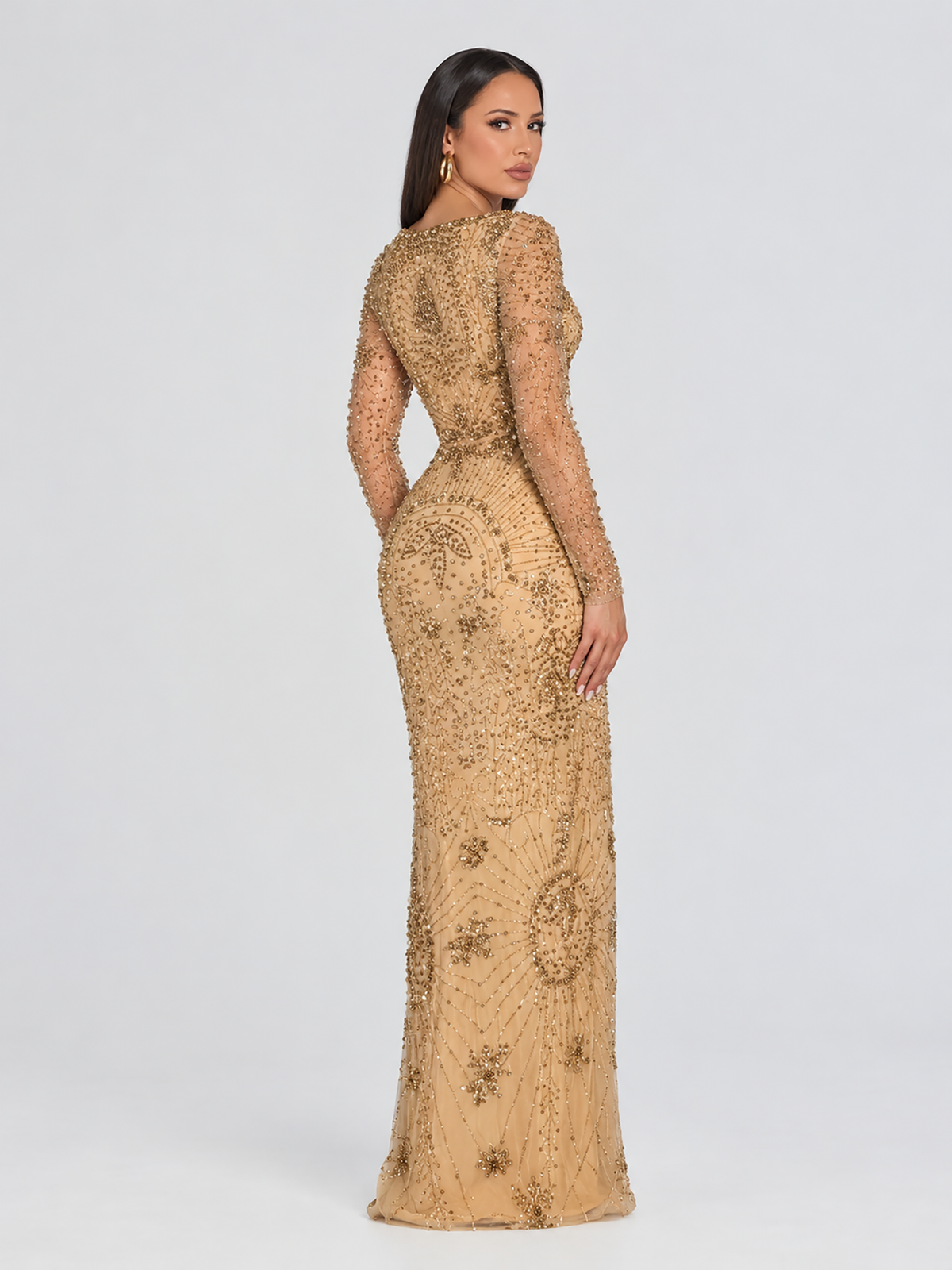 Khalilah Modest Long Sleeve Gold Dress