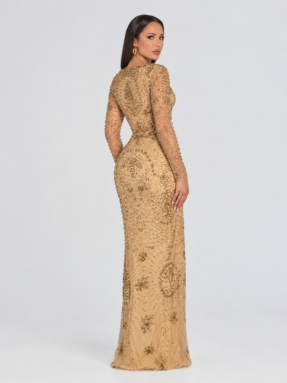 Khalilah Modest Long Sleeve Gold Dress