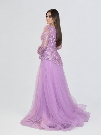 Layali Sheer Sleeves Subtle Sweetheart Full-length Tulle