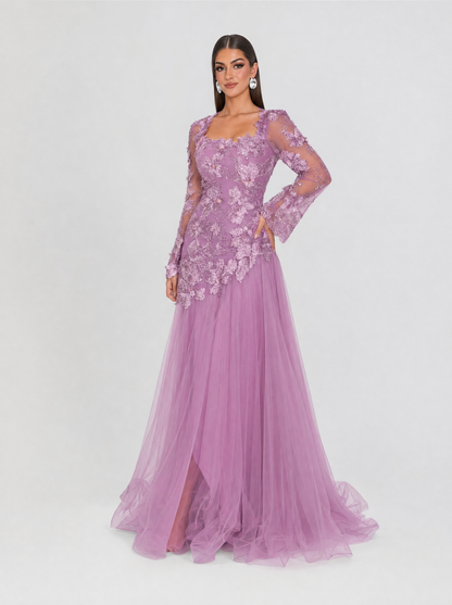 Layali Sheer Sleeves Subtle Sweetheart Full-length Tulle