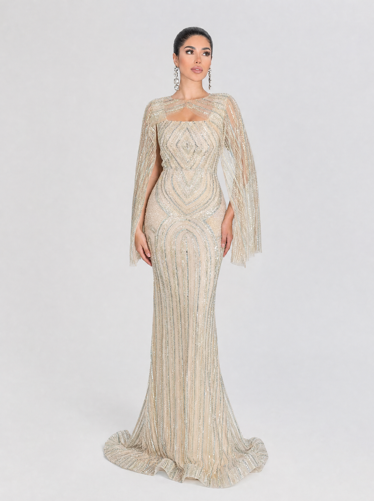 Linah Beaded Cape Embellished Dress