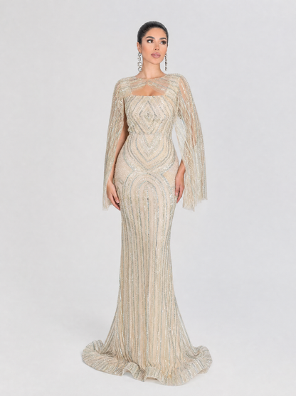 Linah Beaded Cape Embellished Dress