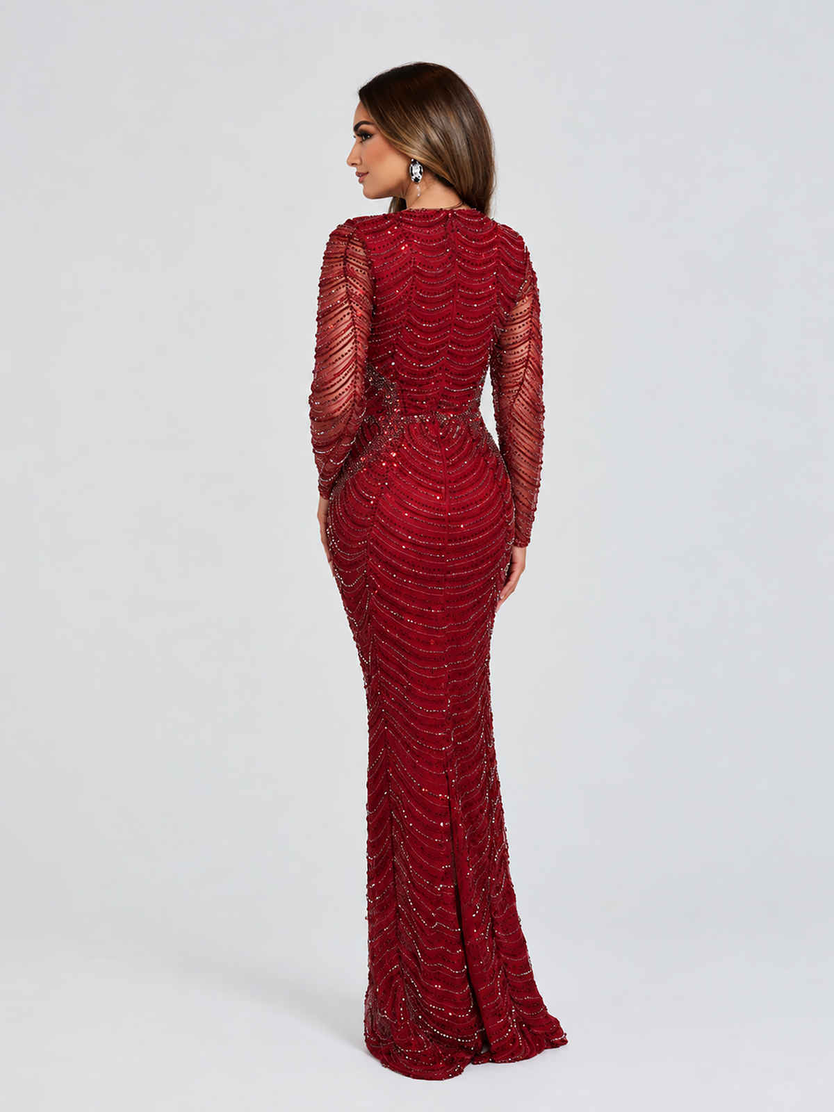 The Malinah Modest Beaded Long Sleeve A Line Drape Sleeve