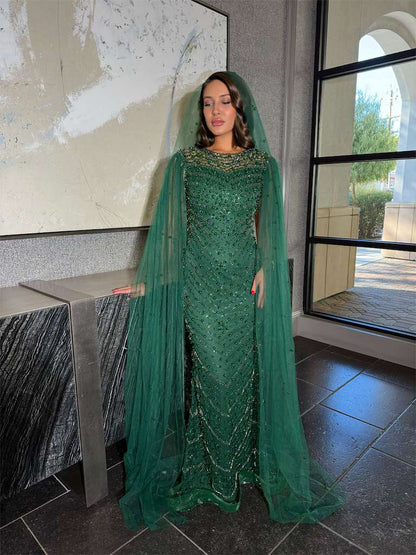 Marwa Emerald Green Drape Sleeve Nikkah dress with matching veil Iyza Belaar Marwa Emerald Green Drape Sleeve Nikkah dress with matching veil Iyza Belaar
