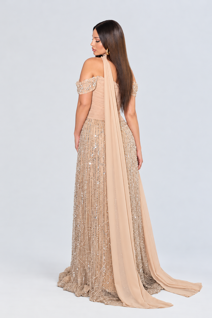 Mayssa Corset Off Shoulder Versitle Sequin Embellished Modest Evening Dress