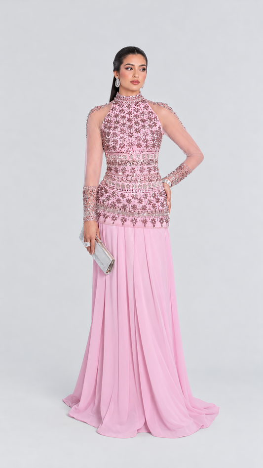 Mina Long Sleeve Embellished Floor-Length Gown