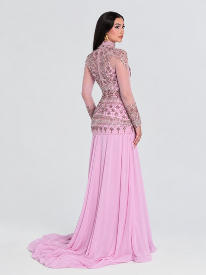 Mina Long Sleeve Embellished Floor-Length Gown