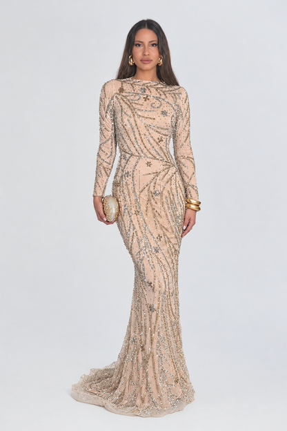 Mona Long Sleeve Sequin Beaded Dress