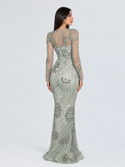 Moral Modest Long Sleeve Flower Mermaid Gown