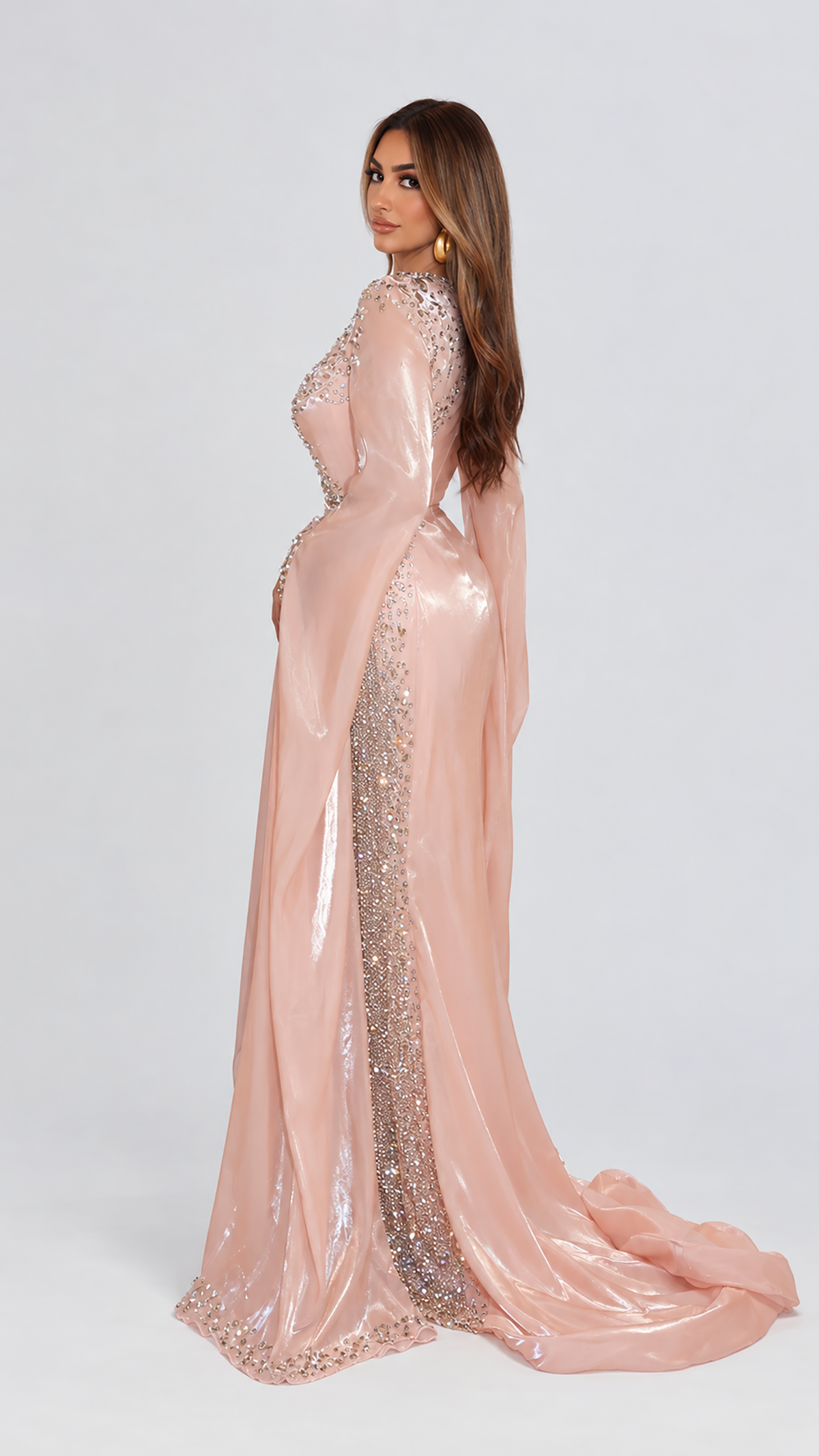 Munira Long Sleeve Organza Drape Sleeve Modest Dress