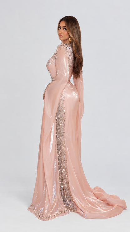 Munira Long Sleeve Organza Drape Sleeve Modest Dress