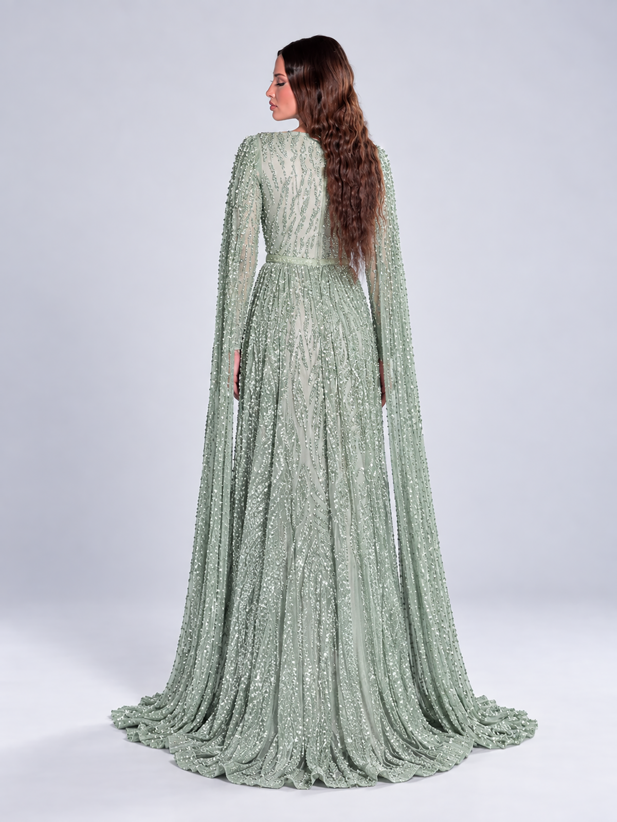 Nilah Modest A-Line Embellished Cape Sleeve Dress