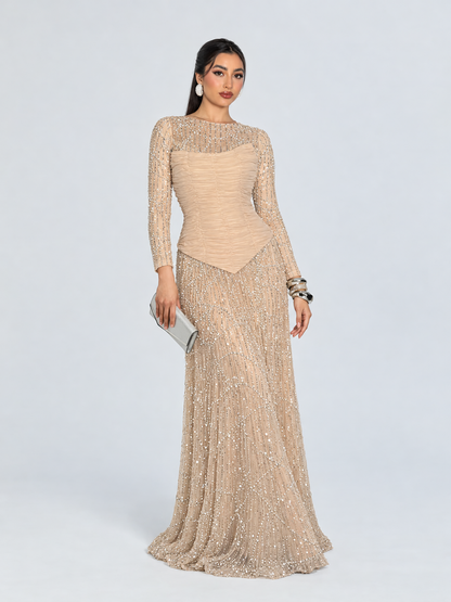 Nadine Sparkling Ruched Detailing Three-Quarter Sleeves