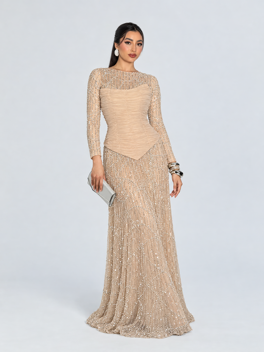 Nadine Sparkling Ruched Detailing Three-Quarter Sleeves
