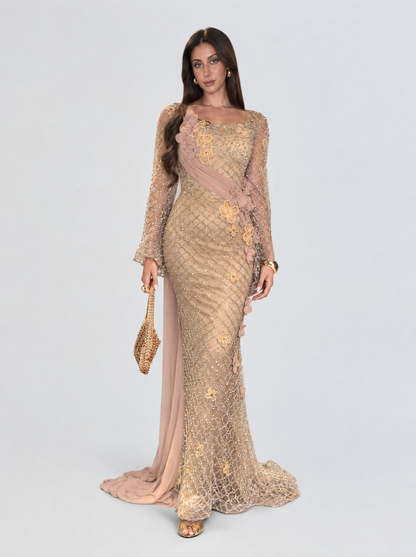 Naila Embroidered Lattice Gown