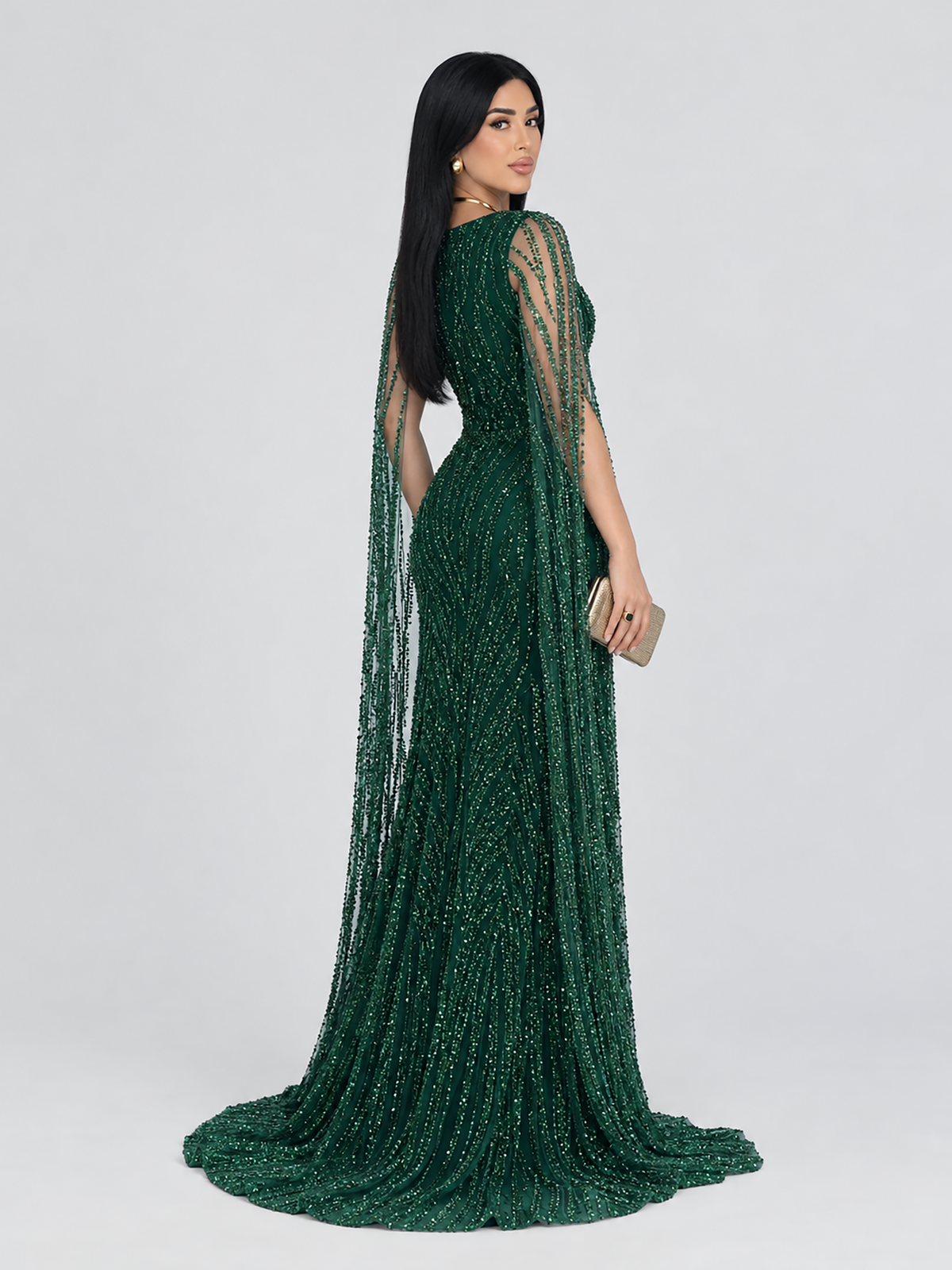 Nilah Modest A-Line Embellished Cape Sleeve Dress